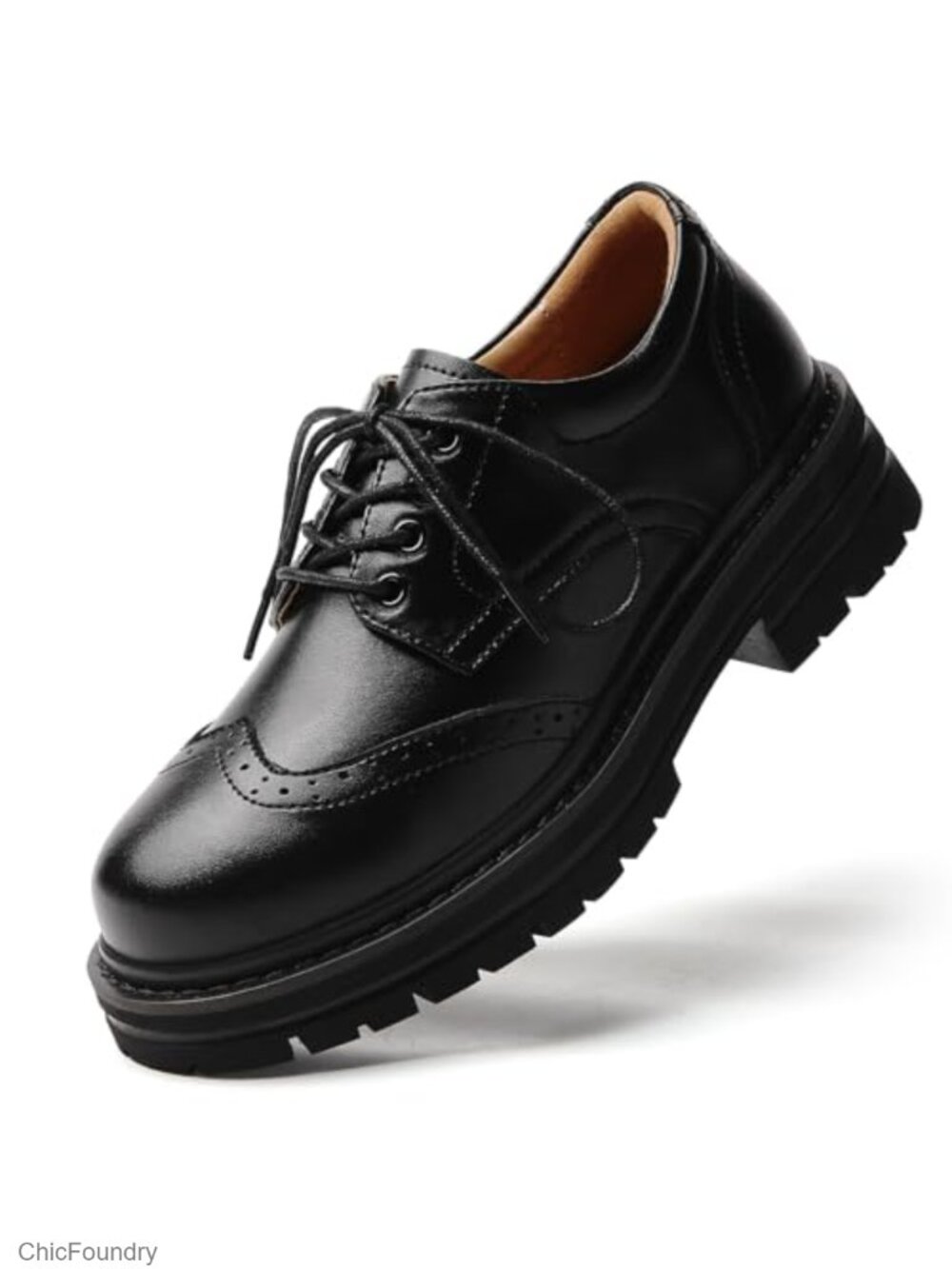 Women's Platform Oxfords Brogue Lace Up Chunky Vintage Faux Leather Shoes